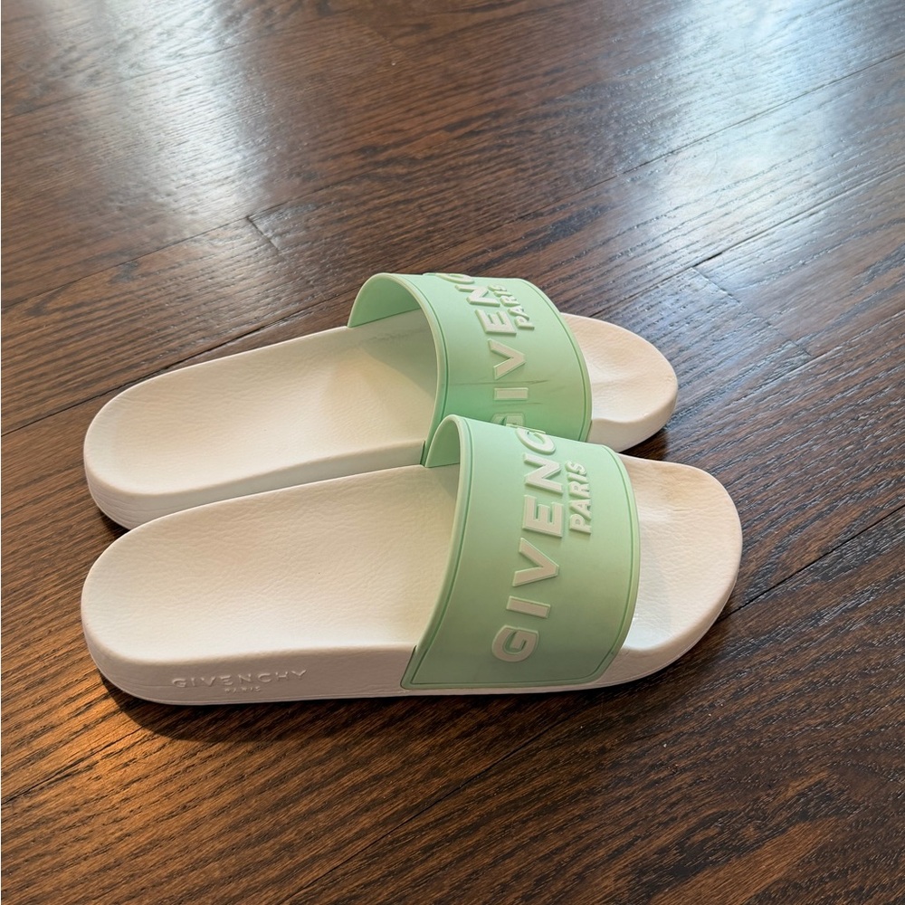 Givenchy Mint Green and White Logo Slide Sandals - Picture 3 of 4